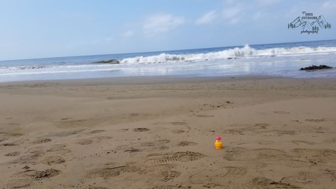 toy person in front of ocean waves